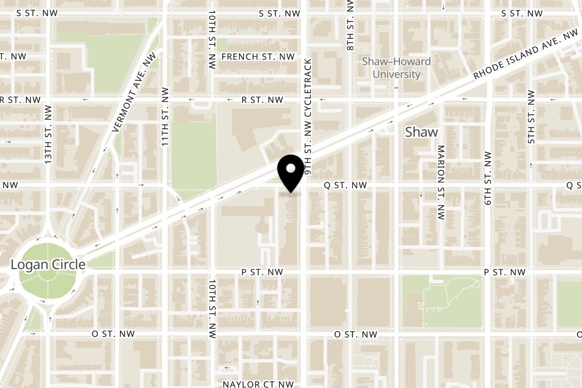 Map showing the location of Zeppelin on 1544 9th St NW in Washington
